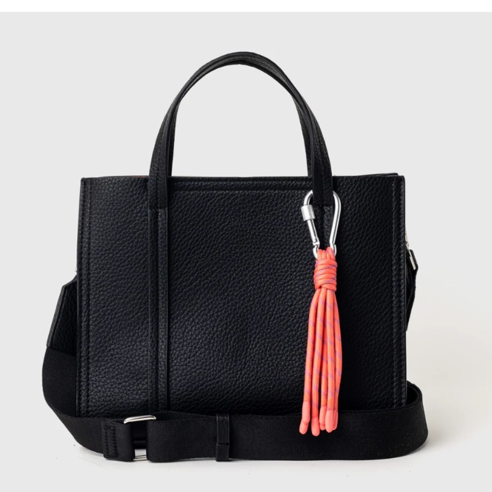 Black Leather Tote Bag with Coral Accent